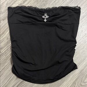 Black Strapless Top with Lace and Cross Detail